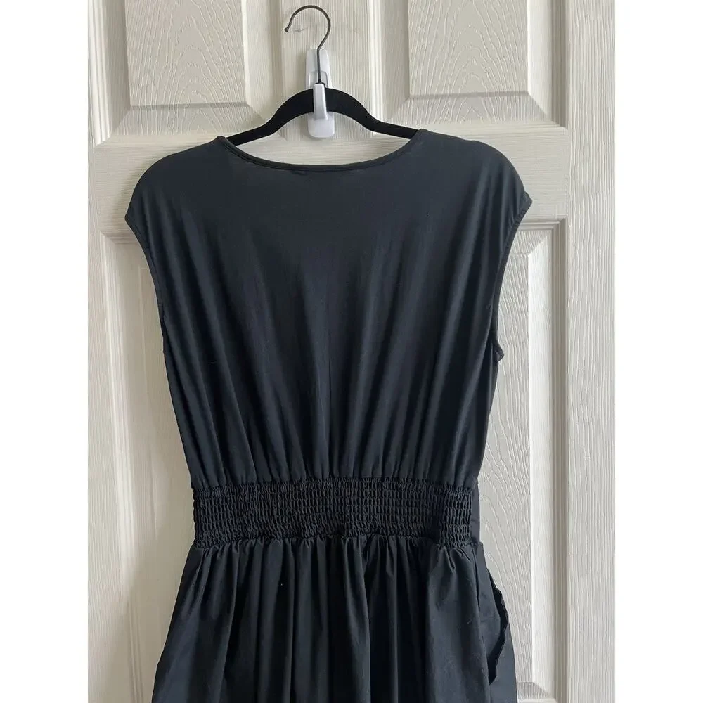 BANANA REPUBLIC Women's Black Organic 100% Cotton V Neck Midi Dress Sz M - Picture 7 of 12